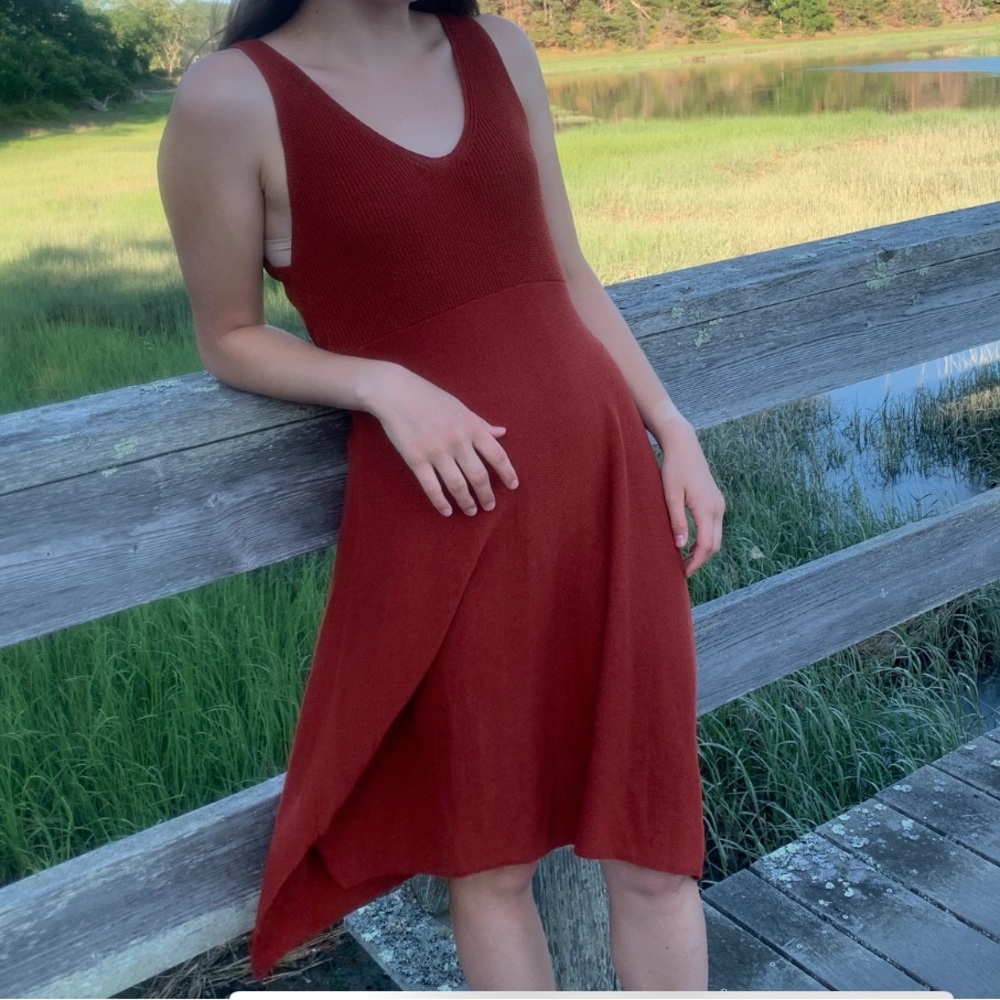 Eileen Fisher rust silk midi dress